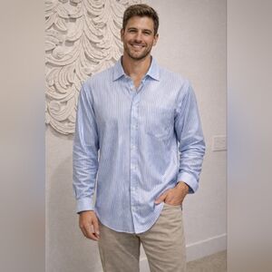 NWT - Murano Men's Blue & White Striped Button Down Shirt  Size NICE! Size XXL